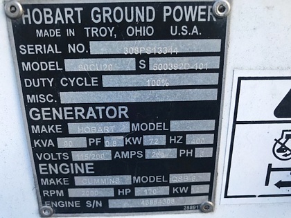 Ground Power Units Hobart 90CU20 - 90 kVA