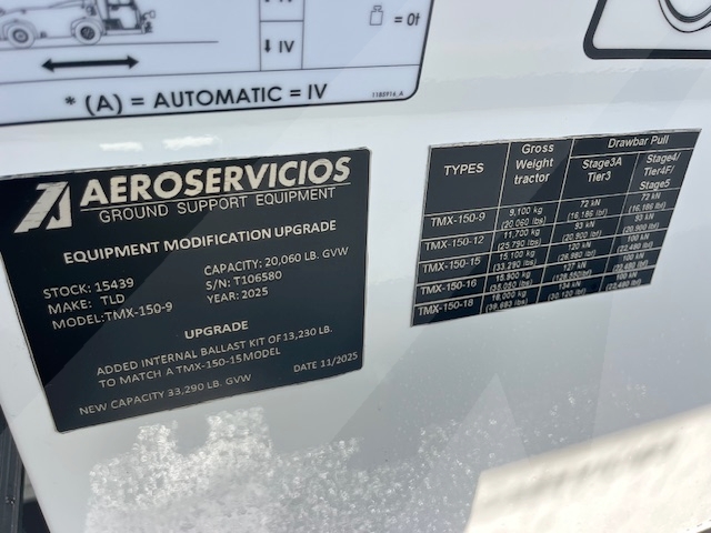 Push Back Tractor TLD TMX-150-15 Tier 4F