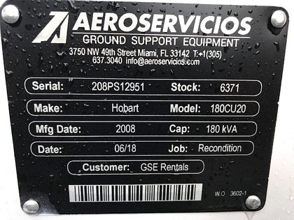 Ground Power Unit Hobart 180CU20 - 180 Kva