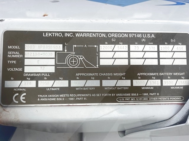 Towbarless Push Back Tractor Lektro AP-8850-SDA