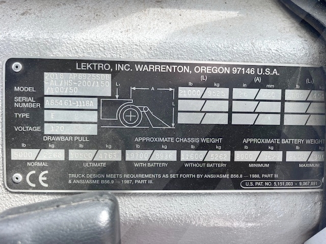 Towbarless Push Back Tractor Lektro AP-8925SDB-AL