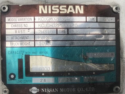 2005 LPG Nissan 8,000 lb ForkLift